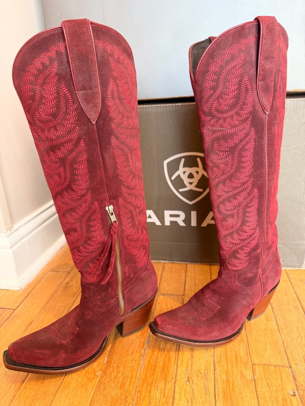 Ariat Red Maroon Suede Laramie X Toe Western Boot - Picture 5 of 8
